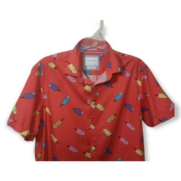 Ricky Singh Denim & Flower Mens Button Up Shirt L Large Slim Fit Sailboat Blue - Picture 2 of 4